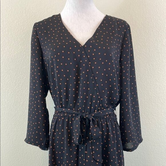 J Jill Black/Orange Polka Dot V-neck Long Sleeve Maxi Dress M - Picture 2 of 9
